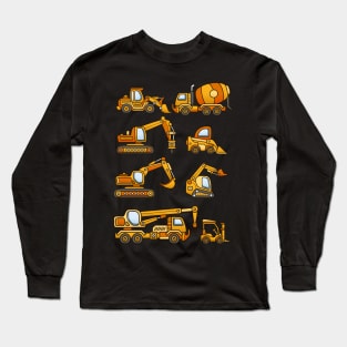 Excavator Dump Truck Dozer Concrete Mixer Construction Vehicles Long Sleeve T-Shirt